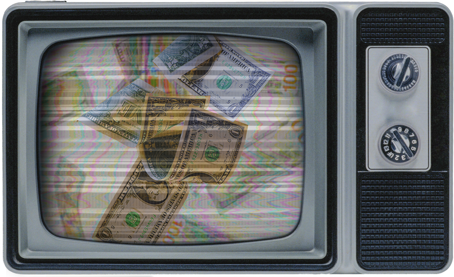 Retro television with image of dollars