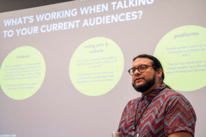 Chrystian Rodriguez presenting at the 2024-25 Narrative Innovators Lab